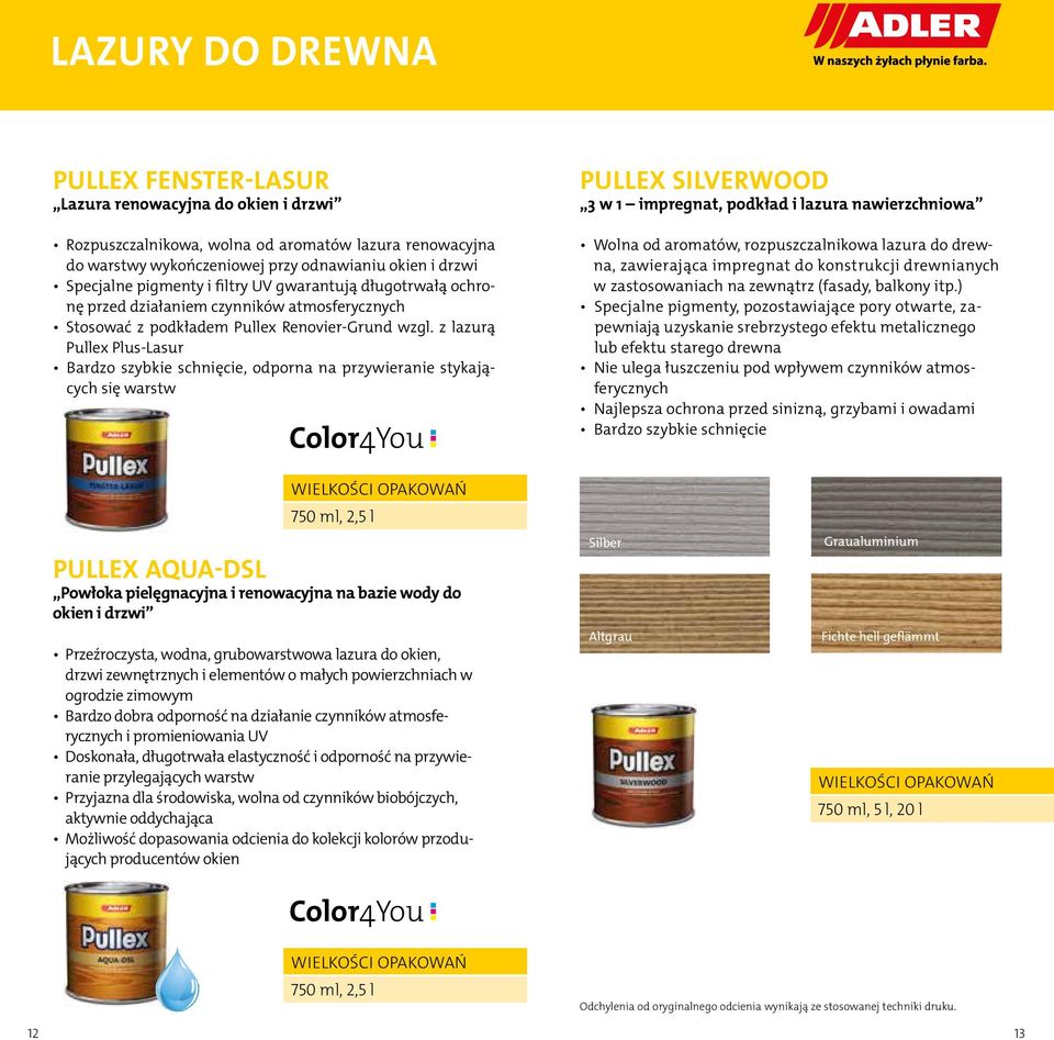 z lazurą Pullex Plus-Lasur Bardzo szybkie schnięcie, odporna na przywieranie stykających się warstw PULLEX SILVERWOOD 3 w 1 impregnat, podkład i lazura nawierzchniowa Wolna od aromatów,