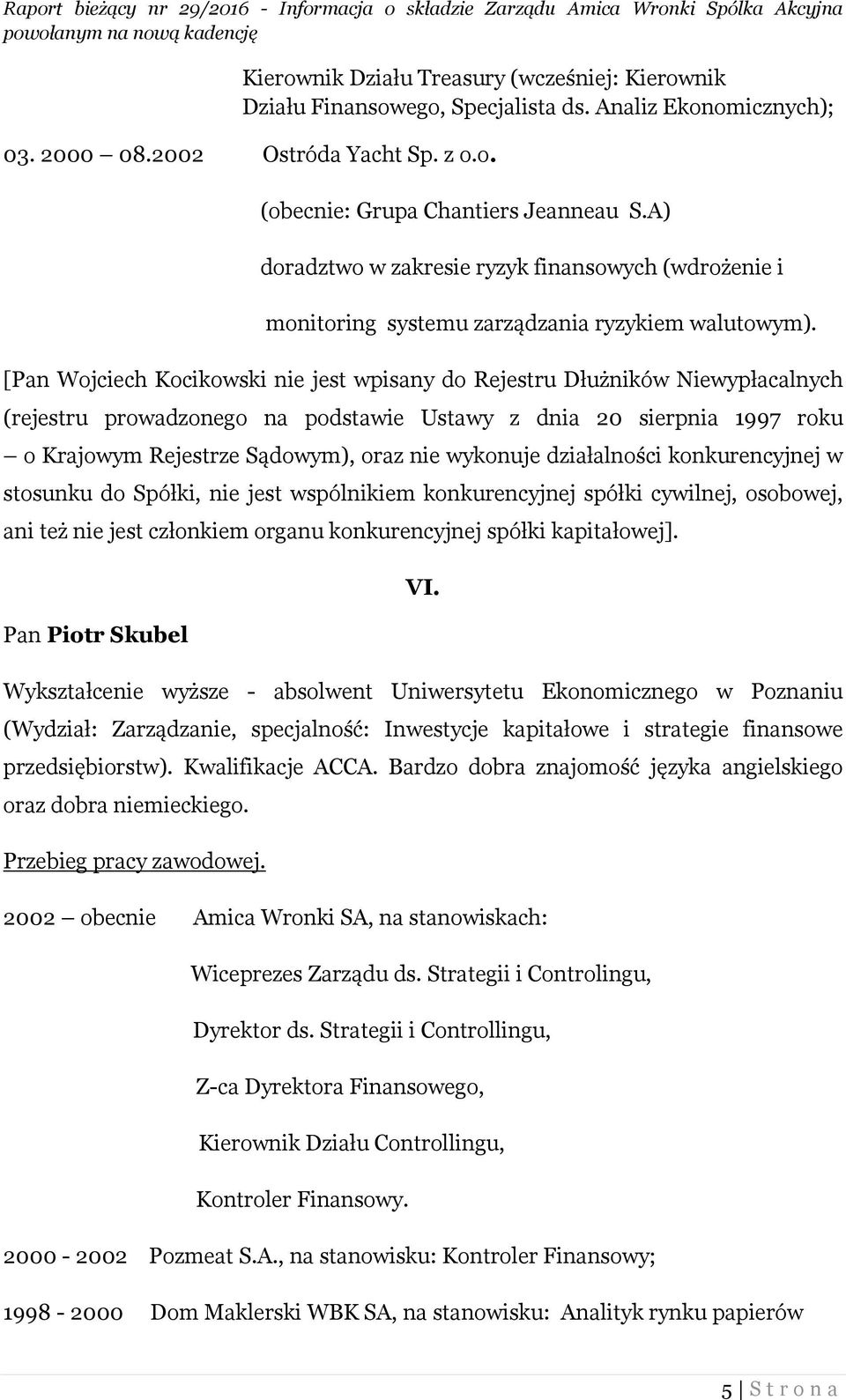 [Pan Wojciech Kocikowski nie jest wpisany do Rejestru Dłużników Niewypłacalnych (rejestru prowadzonego na podstawie Ustawy z dnia 20 sierpnia 1997 roku o Krajowym Rejestrze Sądowym), oraz nie