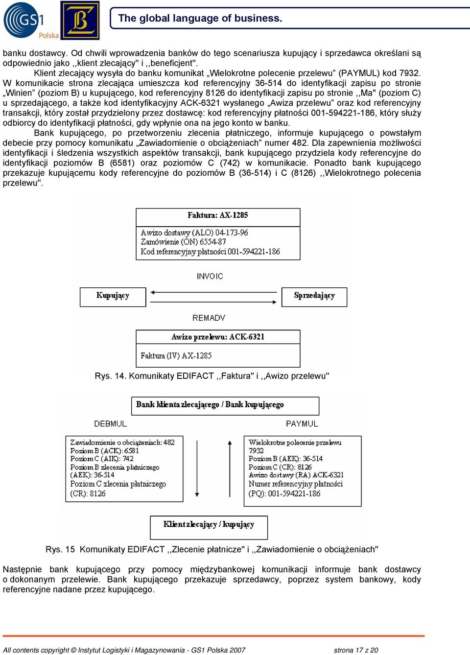 W komunikacie strona zlecająca umieszcza kod referencyjny 36-514 do identyfikacji zapisu po stronie Winien (poziom B) u kupującego, kod referencyjny 8126 do identyfikacji zapisu po stronie,,ma''