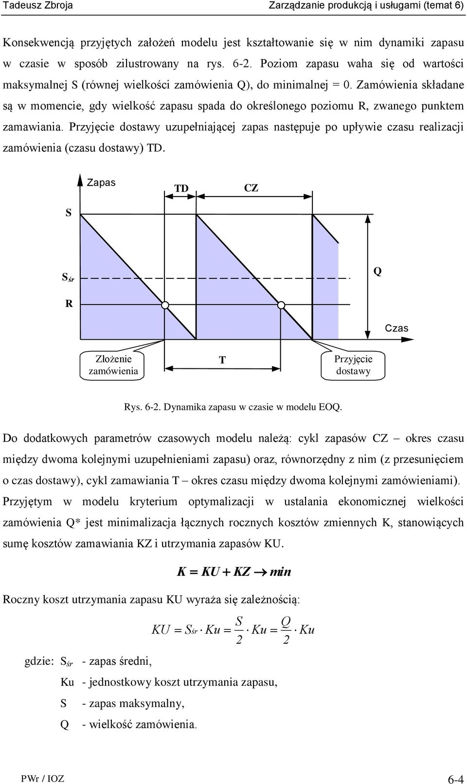 Zamówienia składane są w momencie, gdy wielkość zapasu spada do określonego poziomu R, zwanego punktem zamawiania.