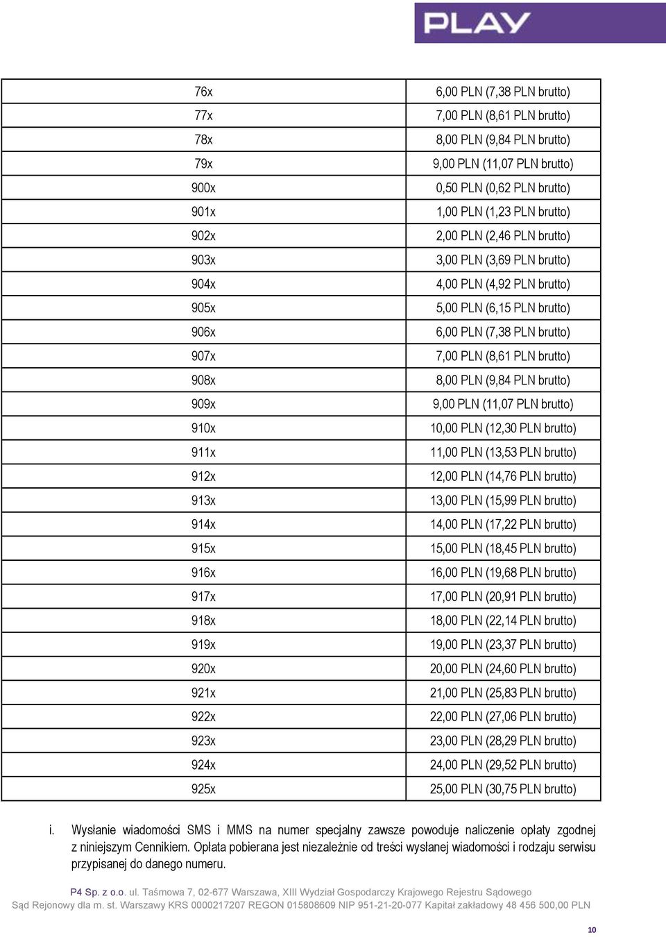 (6,15 PLN brutto) 6,00 PLN (7,38 PLN brutto) 7,00 PLN (8,61 PLN brutto) 8,00 PLN (9,84 PLN brutto) 9,00 PLN (11,07 PLN brutto) 10,00 PLN (12,30 PLN brutto) 11,00 PLN (13,53 PLN brutto) 12,00 PLN