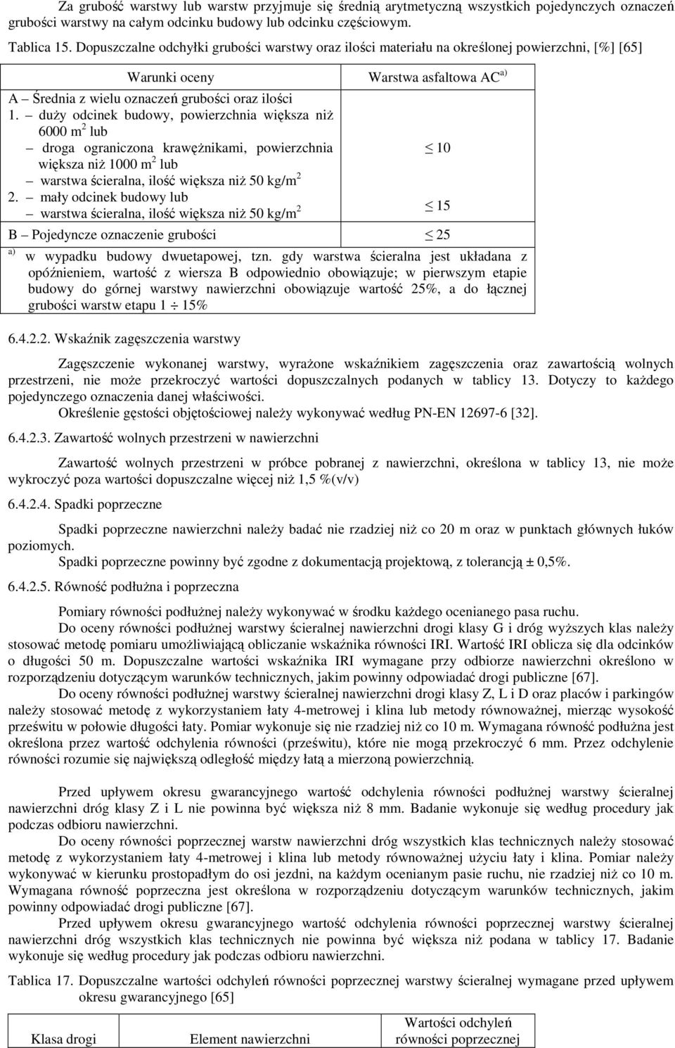 duŝy odcinek budowy, powierzchnia większa niŝ 6000 m 2 lub droga ograniczona krawęŝnikami, powierzchnia większa niŝ 1000 m 2 lub warstwa ścieralna, ilość większa niŝ 50 kg/m 2 2.