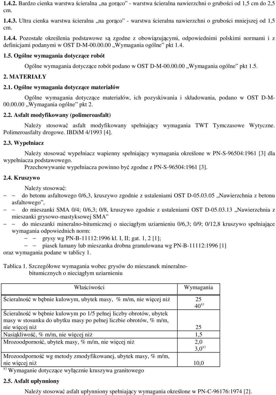 4. Pozostałe określenia podstawowe są zgodne z obowiązującymi, odpowiednimi polskimi normami i z definicjami podanymi w OST D-M-00.00.00 Wymagania ogólne pkt 1.4. 1.5.