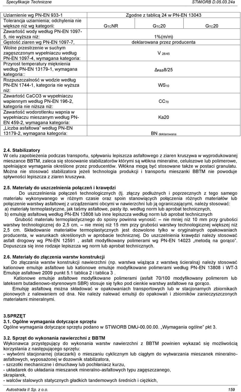 1%(m/m) Gęstość ziaren wg PN-EN 1097-7, Wolne przestrzenie w suchym zagęszczonym wypełniaczu według V 28/45 PN-EN 1097-4, wymagana kategoria: Przyrost temperatury mięknienia według PN-EN 13179-1,