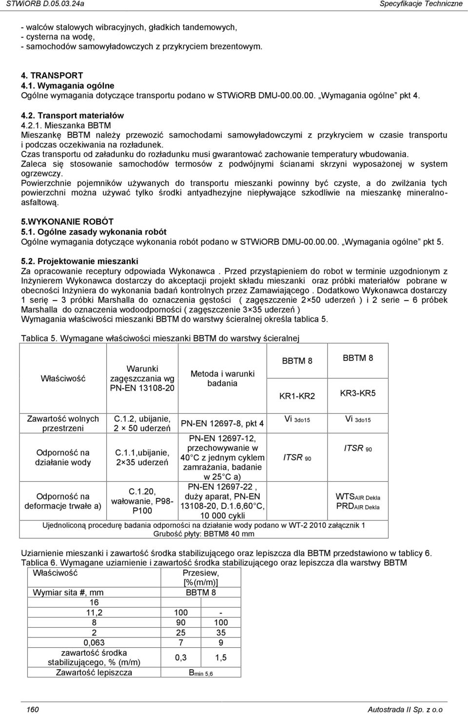 Mieszanka BBTM Mieszankę BBTM należy przewozić samochodami samowyładowczymi z przykryciem w czasie transportu i podczas oczekiwania na rozładunek.