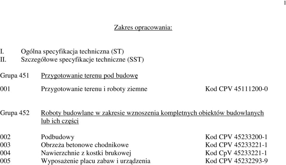 Kod CPV 45111200-0 Grupa 452 Roboty budowlane w zakresie wznoszenia kompletnych obiektów budowlanych lub ich części 002