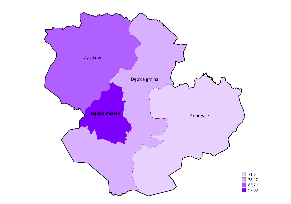 Strona37 Rycina 20. Gęstość czynnej sieci gazowej [2013] (km/km2). Źródło: opracowanie własne.