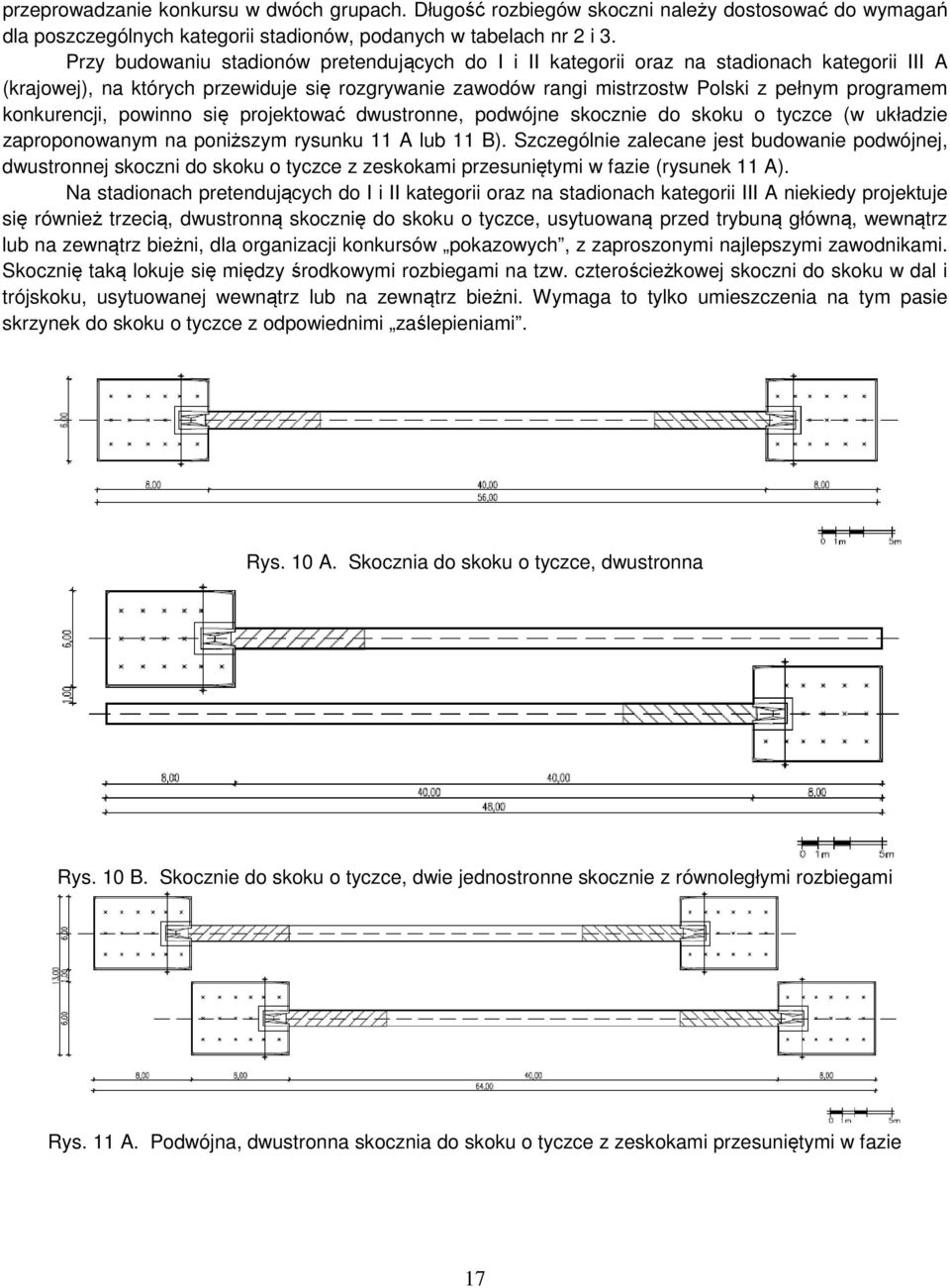 konkurencji, powinno się projektować dwustronne, podwójne skocznie do skoku o tyczce (w układzie zaproponowanym na poniższym rysunku 11 A lub 11 B).