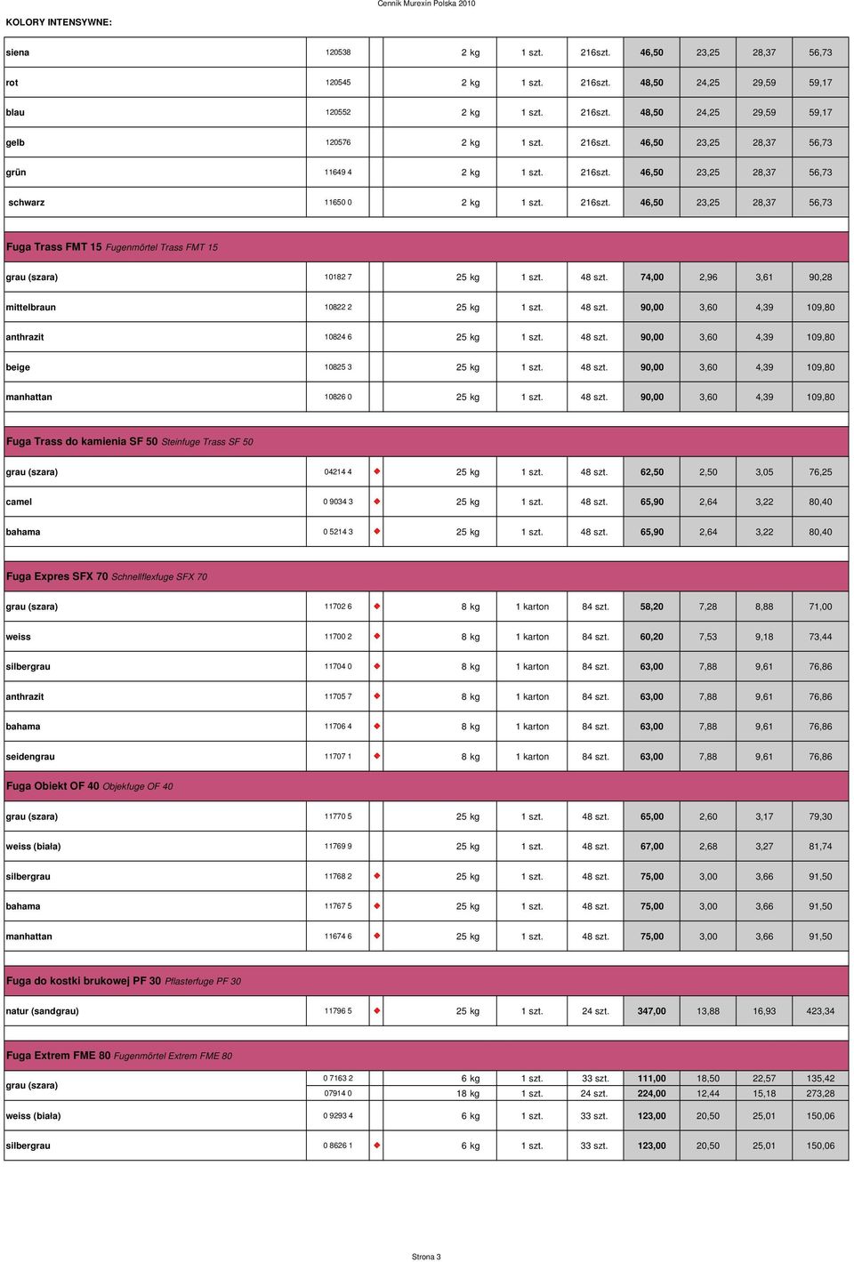 48 szt. 74,00 2,96 3,61 90,28 mittelbraun 10822 2 25 kg 1 szt. 48 szt. 90,00 3,60 4,39 109,80 anthrazit 10824 6 25 kg 1 szt. 48 szt. 90,00 3,60 4,39 109,80 beige 10825 3 25 kg 1 szt. 48 szt. 90,00 3,60 4,39 109,80 manhattan 10826 0 25 kg 1 szt.