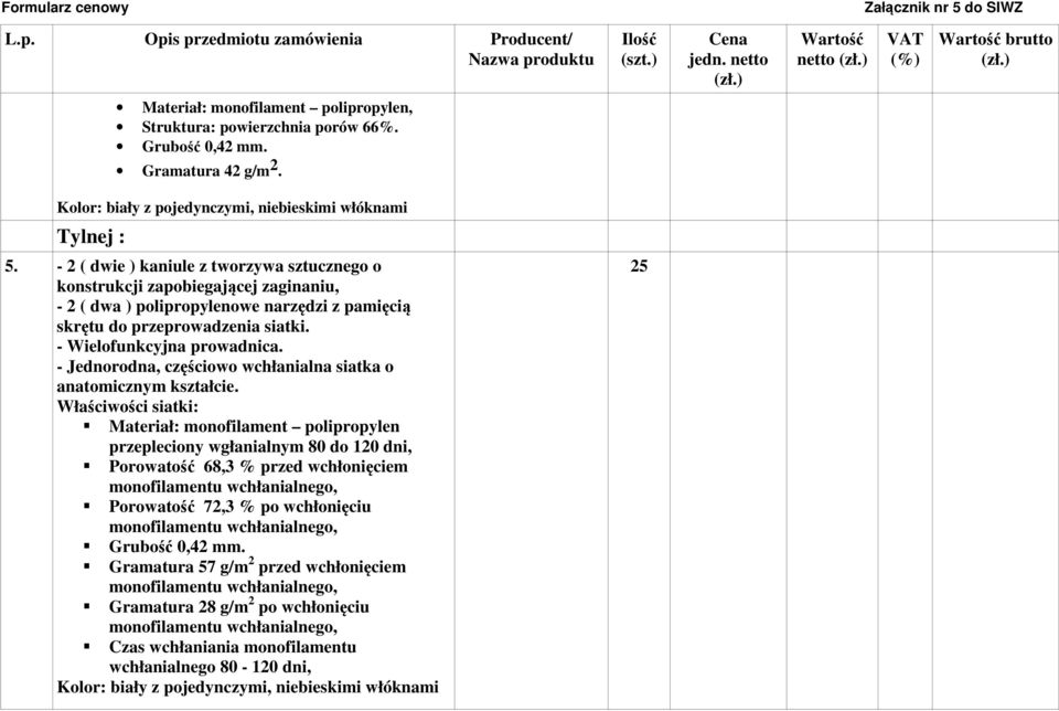 przeprowadzenia siatki. - Wielofunkcyjna prowadnica. - Jednorodna, częściowo wchłanialna siatka o anatomicznym kształcie.