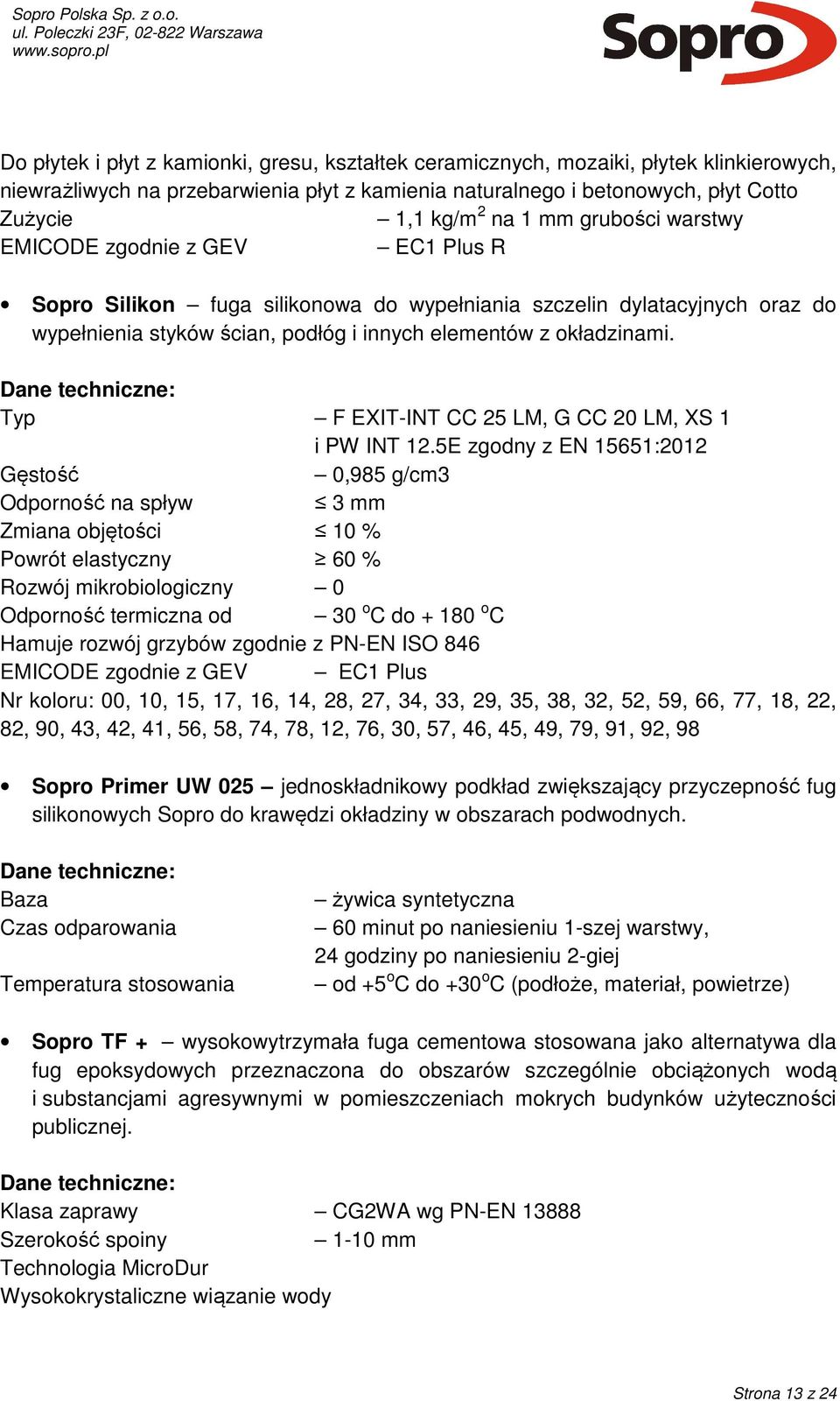 Typ F EXIT-INT CC 25 LM, G CC 20 LM, XS 1 i PW INT 12.