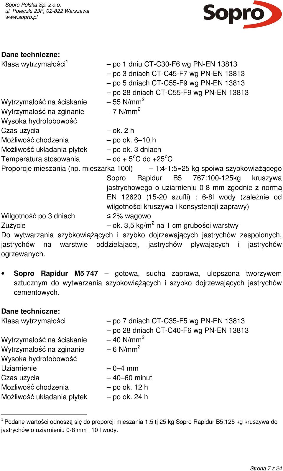 3 dniach Temperatura stosowania od + 5 o C do +25 o C Proporcje mieszania (np.