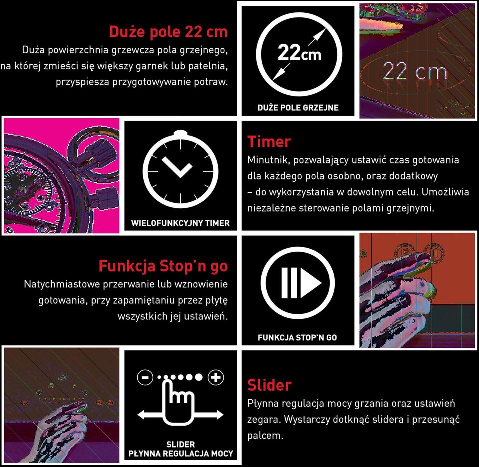 Umożliwia niezależne sterowanie polami grzejnymi.
