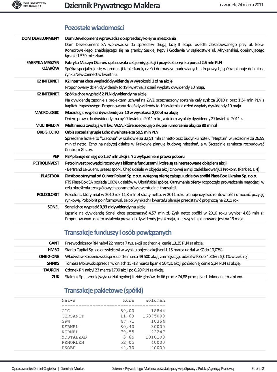FABRYKA MASZYN OŻARÓW Fabryka Maszyn Ożarów uplasowała całą emisję akcji i pozyskała z rynku ponad 2,6 mln PLN Spółka specjalizuje się w produkcji tabletkarek, części do maszyn budowlanych i