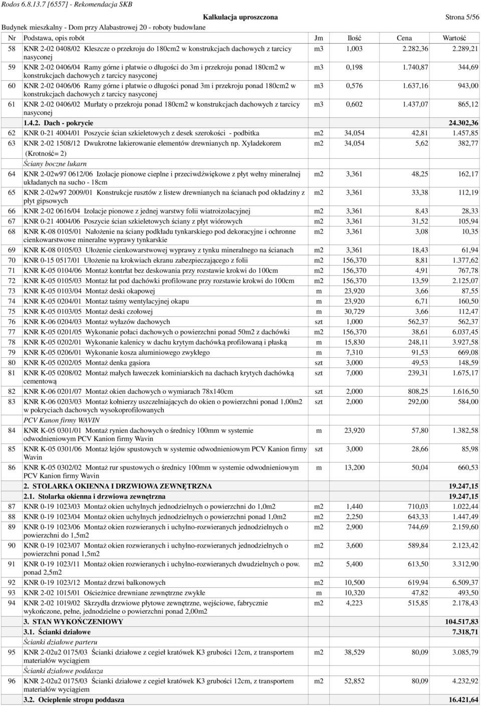 740,87 344,69 konstrukcjach dachowych z tarcicy nasyconej 60 KNR 2-02 0406/06 Ramy górne i płatwie o długości ponad 3m i przekroju ponad 180cm2 w m3 0,576 1.