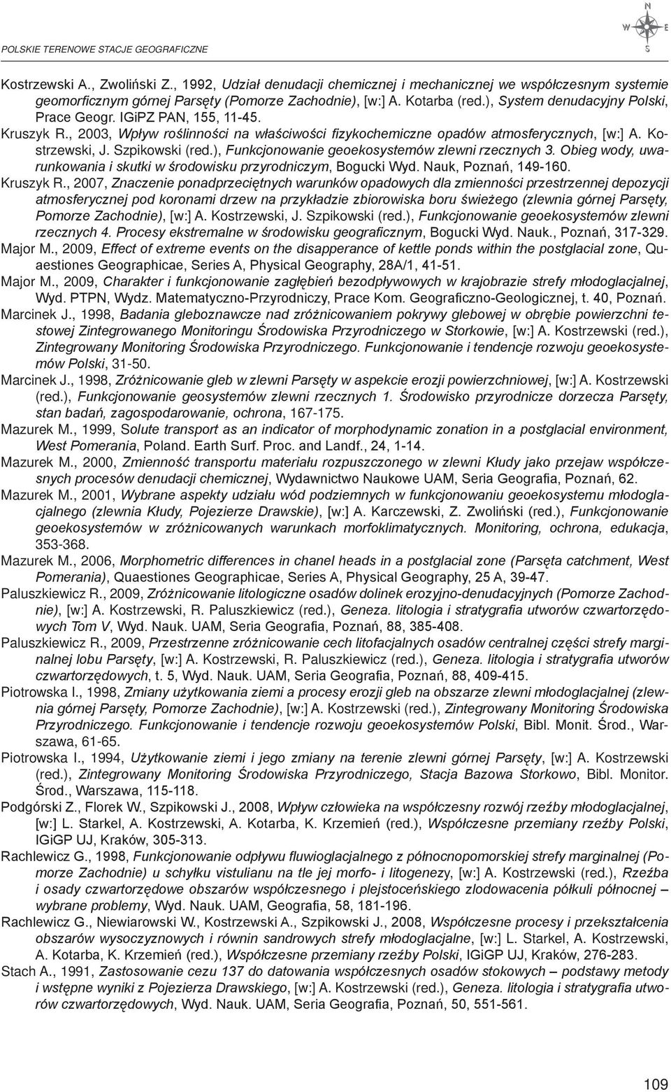 Szpikowski (red.), Funkcjonowanie geoekosystemów zlewni rzecznych 3. Obieg wody, uwarunkowania i skutki w środowisku przyrodniczym, Bogucki Wyd. Nauk, Poznań, 149-160. Kruszyk R.