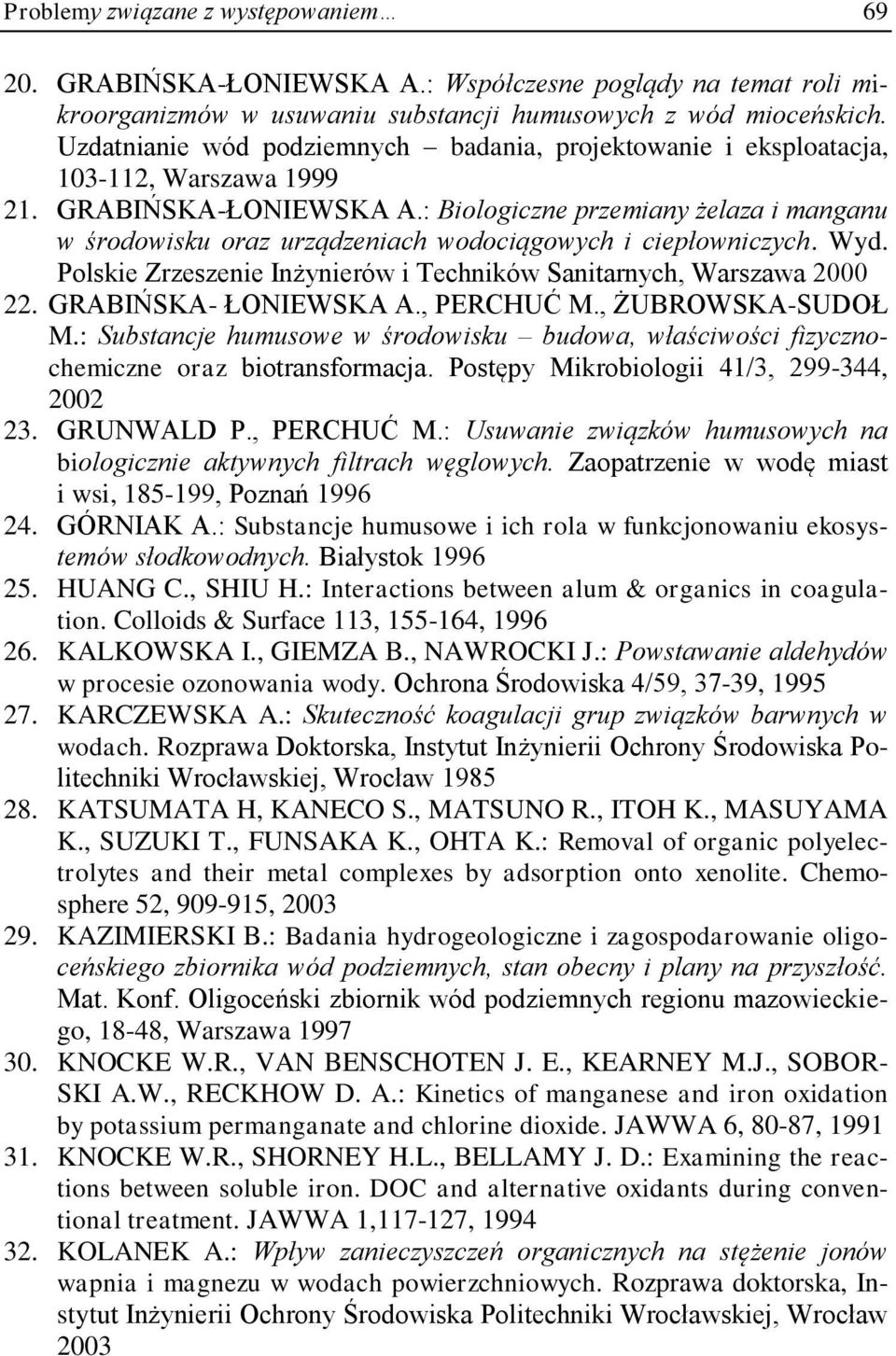 : Biologiczne przemiany żelaza i manganu w środowisku oraz urządzeniach wodociągowych i ciepłowniczych. Wyd. Polskie Zrzeszenie Inżynierów i Techników Sanitarnych, Warszawa 2000 22.
