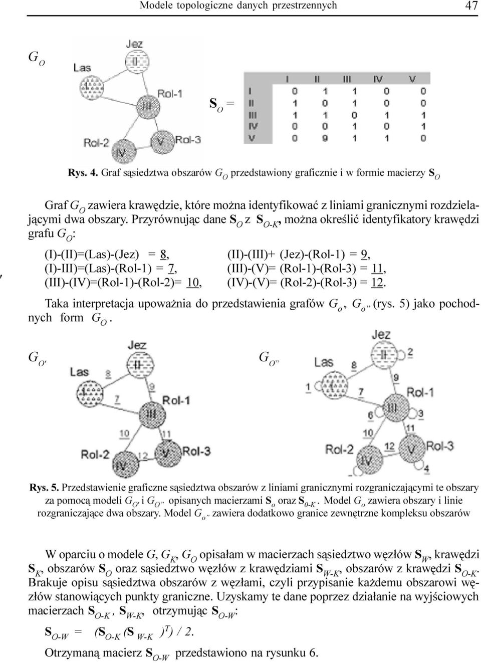 (I)-III)=(Las)-(Rol-1) = 7, (III)-(V)= (Rol-1)-(Rol-3) = 11, (III)-(IV)=(Rol-1)-(Rol-)= 10, (IV)-(V)= (Rol-)-(Rol-3) = 1 Taka interpretacja upowa nia do przedstawienia grafów G o, G o (rys 5) jako
