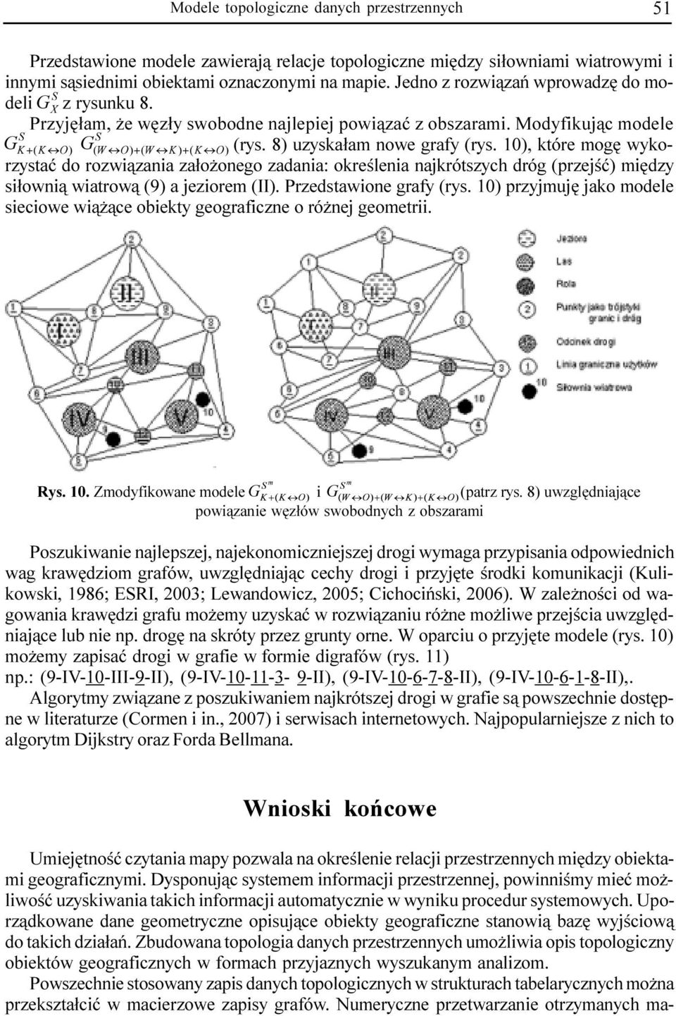 rozwi¹zania za³o onego zadania okreœlenia najkrótszych dróg (przejœæ) miêdzy si³owni¹ wiatrow¹ (9) a jeziorem (II) rzedstawione grafy (rys 10) przyjmujê jako modele sieciowe wi¹ ¹ce obiekty