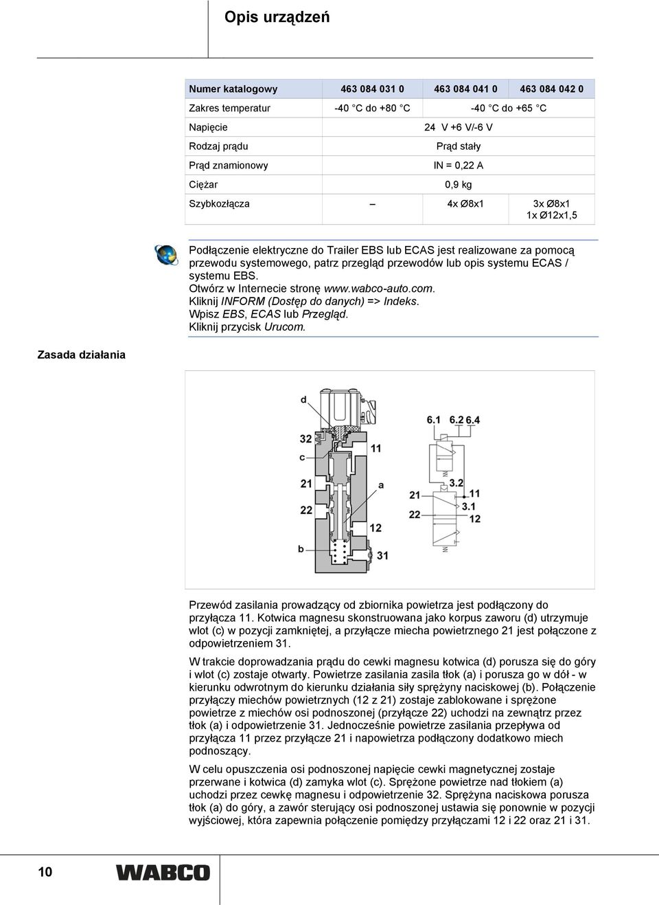 Otwórz w Internecie stronę www.wabco-auto.com. Kliknij INFORM (Dostęp do danych) => Indeks. Wpisz EBS, ECAS lub Przegląd. Kliknij przycisk Urucom.