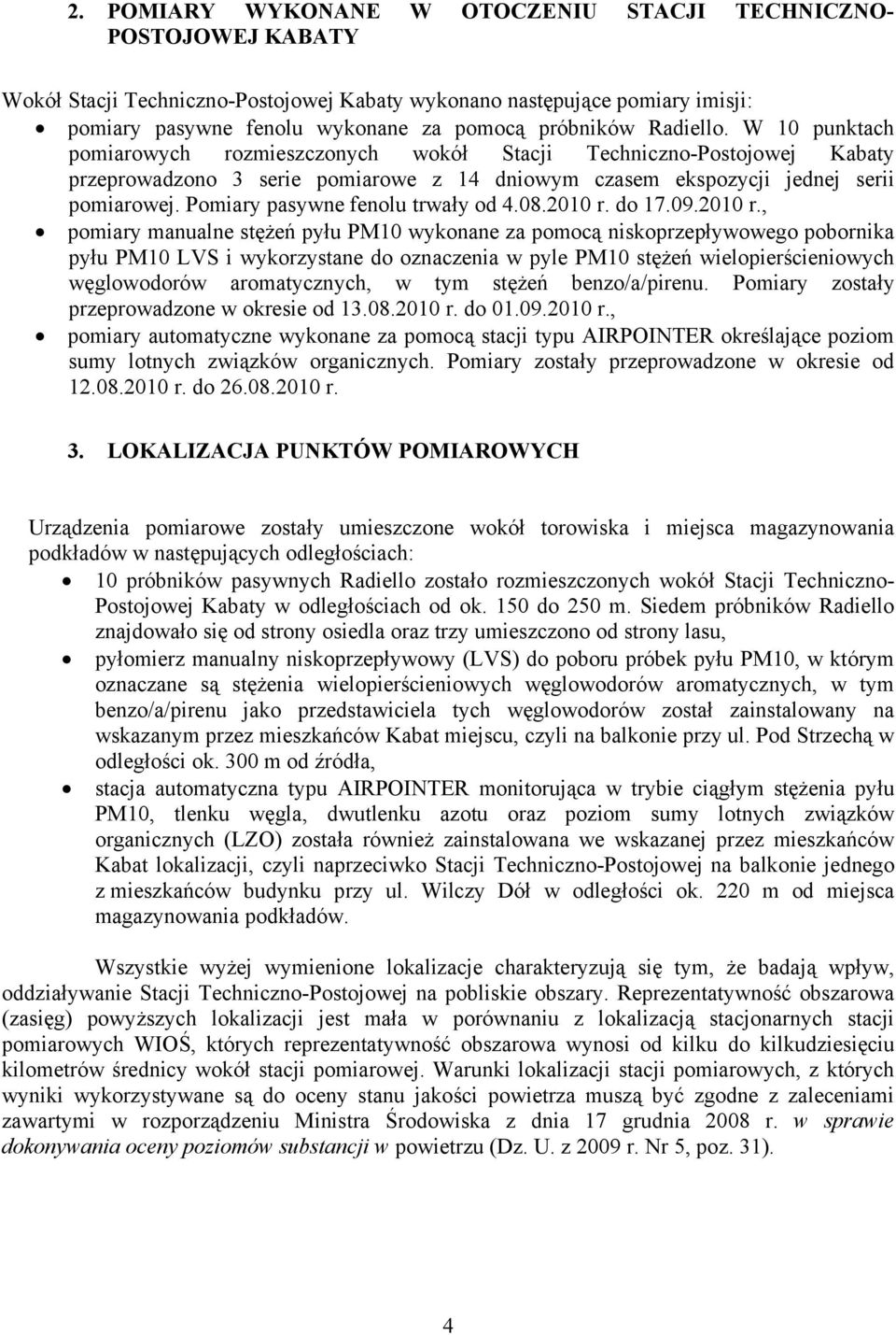 Pomiary pasywne fenolu trwały od 4.08.2010 r.