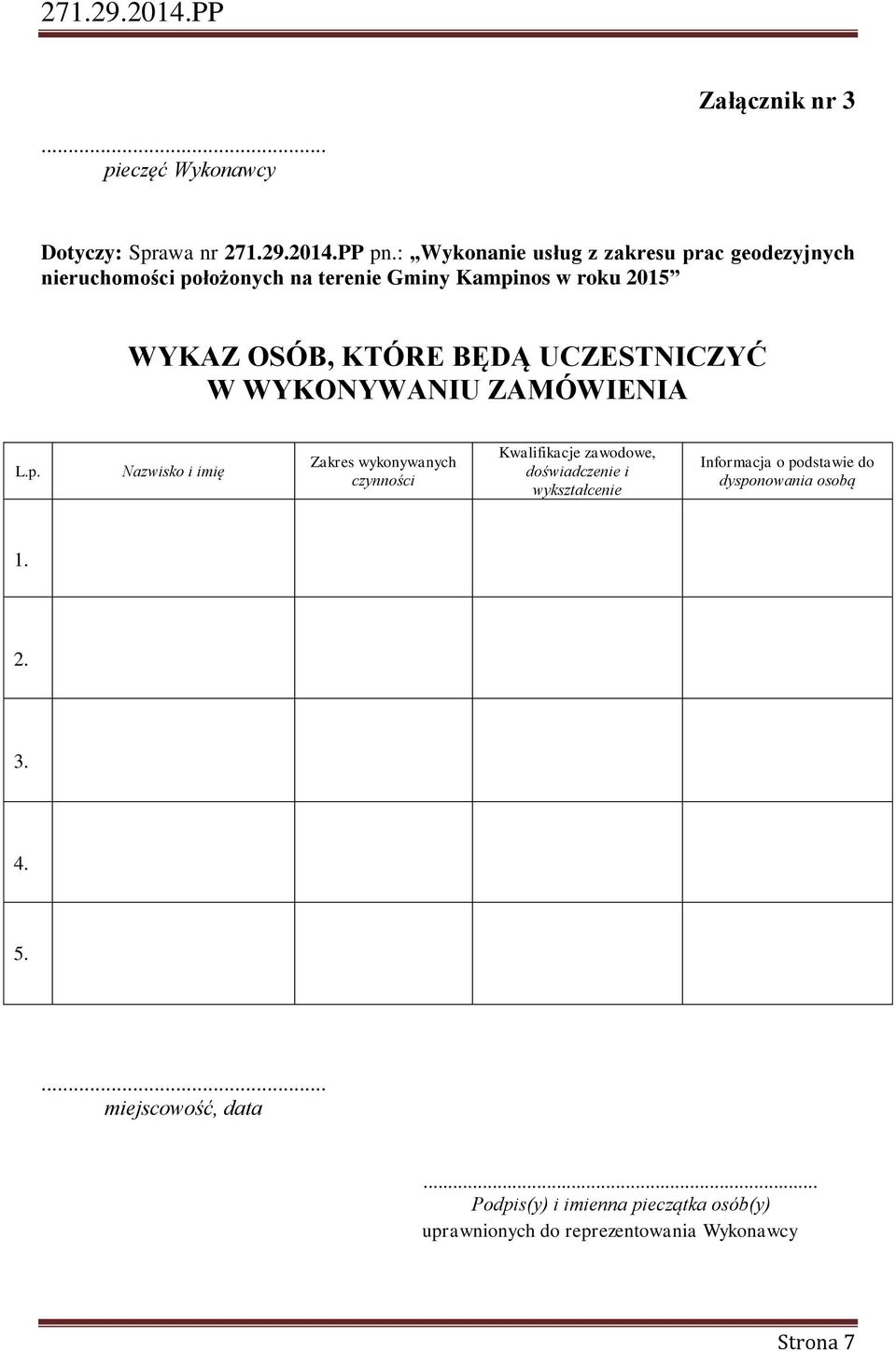 BĘDĄ UCZESTNICZYĆ W WYKONYWANIU ZAMÓWIENIA L.p.