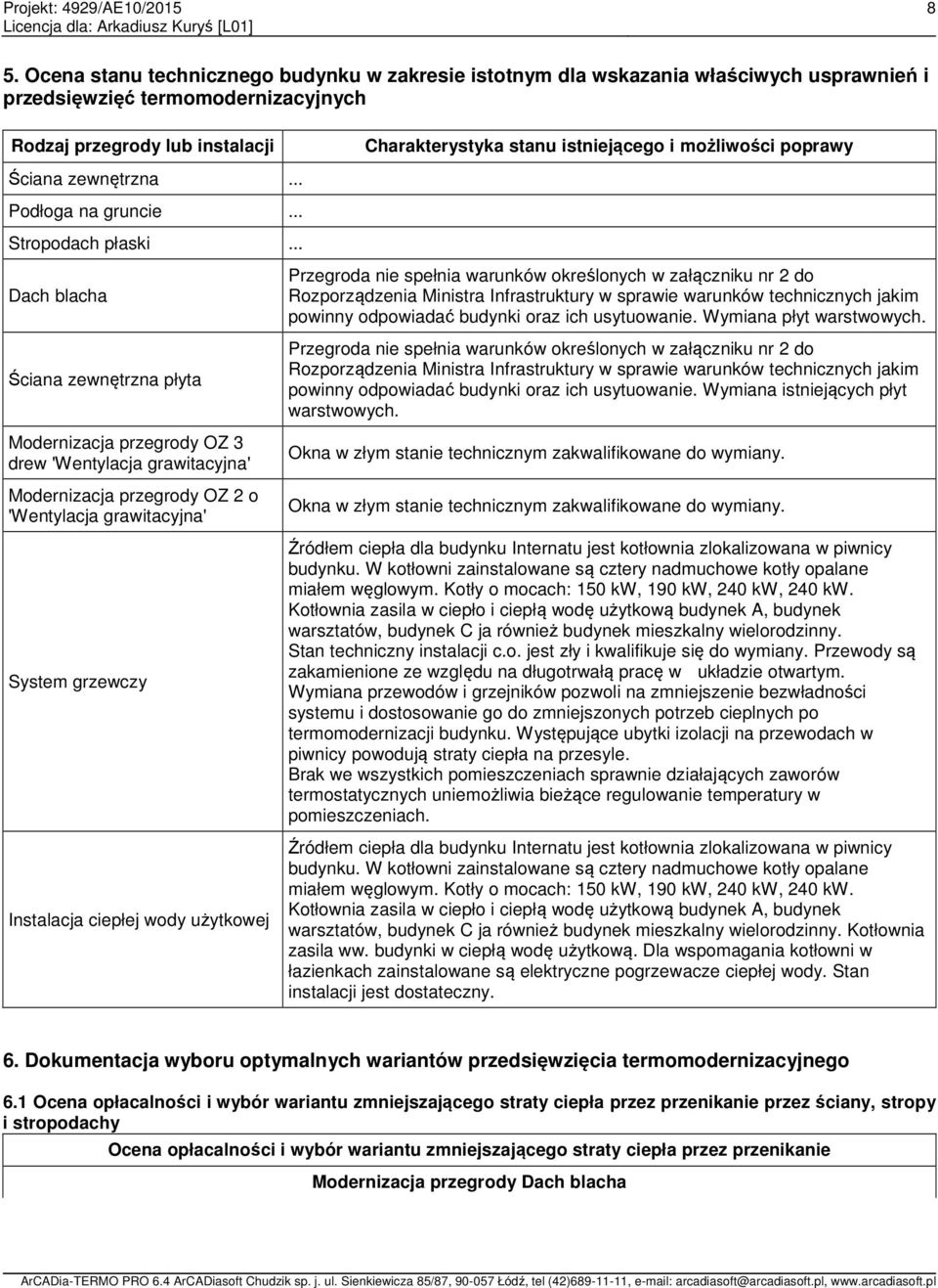 .. Dach blacha Ściana zewnętrzna płyta Modernizacja przegrody OZ 3 drew 'Wentylacja grawitacyjna' Modernizacja przegrody OZ 2 o 'Wentylacja grawitacyjna' System grzewczy Instalacja ciepłej wody