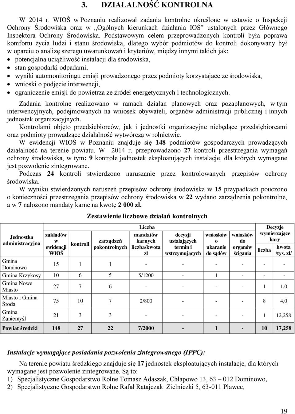 Podstawowym celem przeprowadzonych kontroli była poprawa komfortu życia ludzi i stanu środowiska, dlatego wybór podmiotów do kontroli dokonywany był w oparciu o analizę szeregu uwarunkowań i