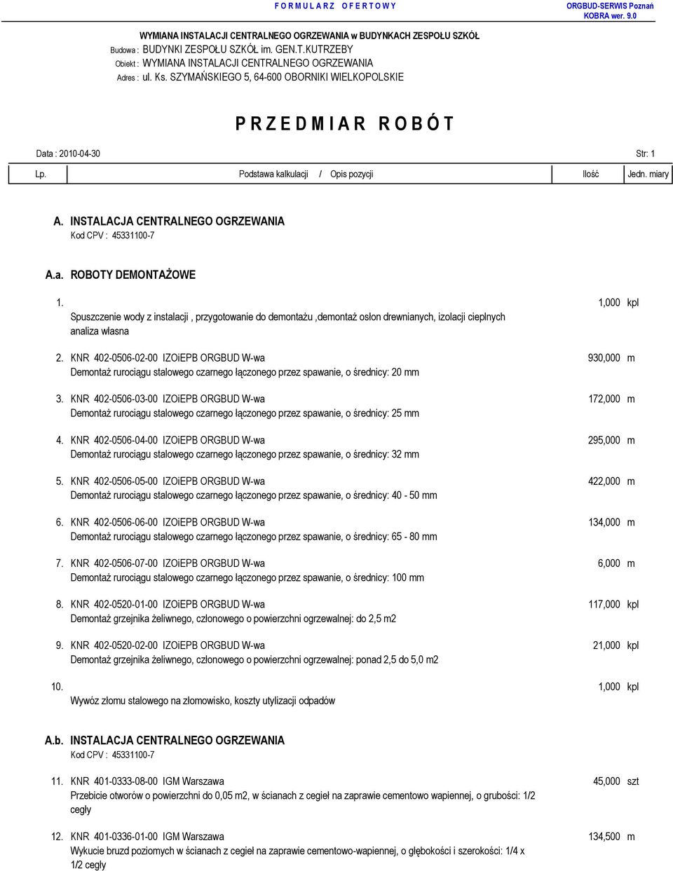 1,000 kpl Spuszczenie wody z instalacji, przygotowanie do demontaŝu,demontaŝ osłon drewnianych, izolacji cieplnych analiza własna 2.