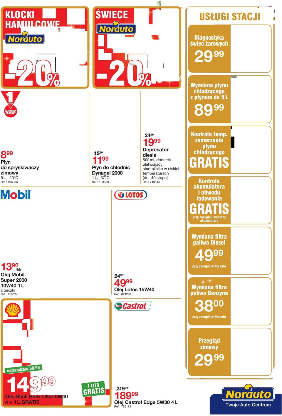 zamarzania a płynu chłodzącego GRATIS Kontrola akumulatora atora i obwodu ładowania GRATIS przy zakupie i montażu akumulatora 13 90 /litr Olej Mobil Super 000 10W40 1 L z beczki Ref.