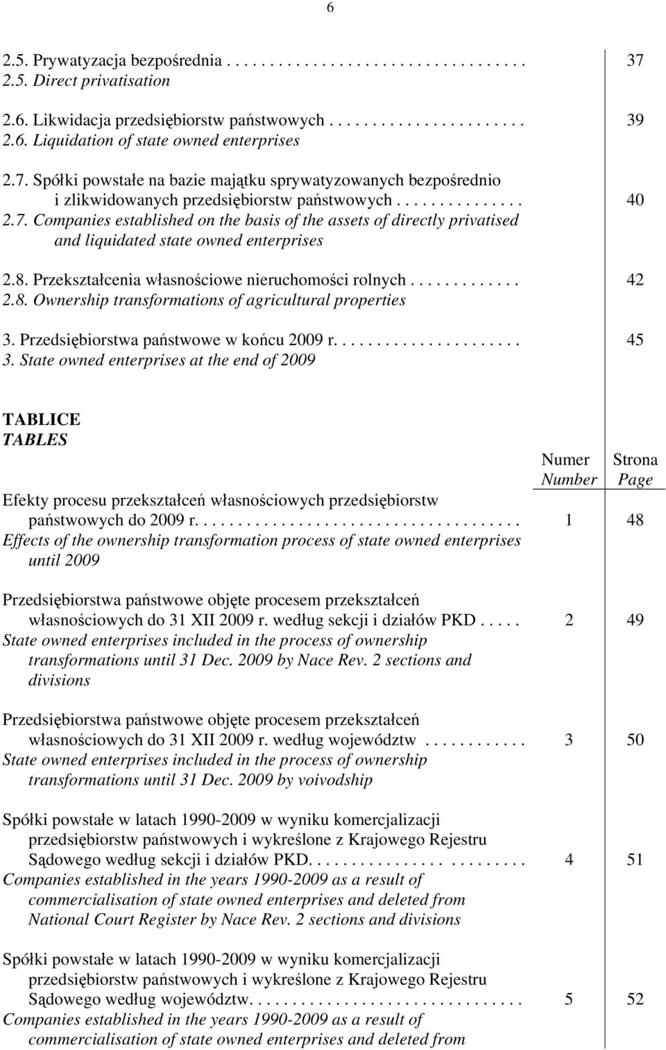 8. Przekształcenia własnościowe nieruchomości rolnych............. 42 2.8. Ownership transformations of agricultural properties 3. Przedsiębiorstwa państwowe w końcu 2009 r...................... 45 3.