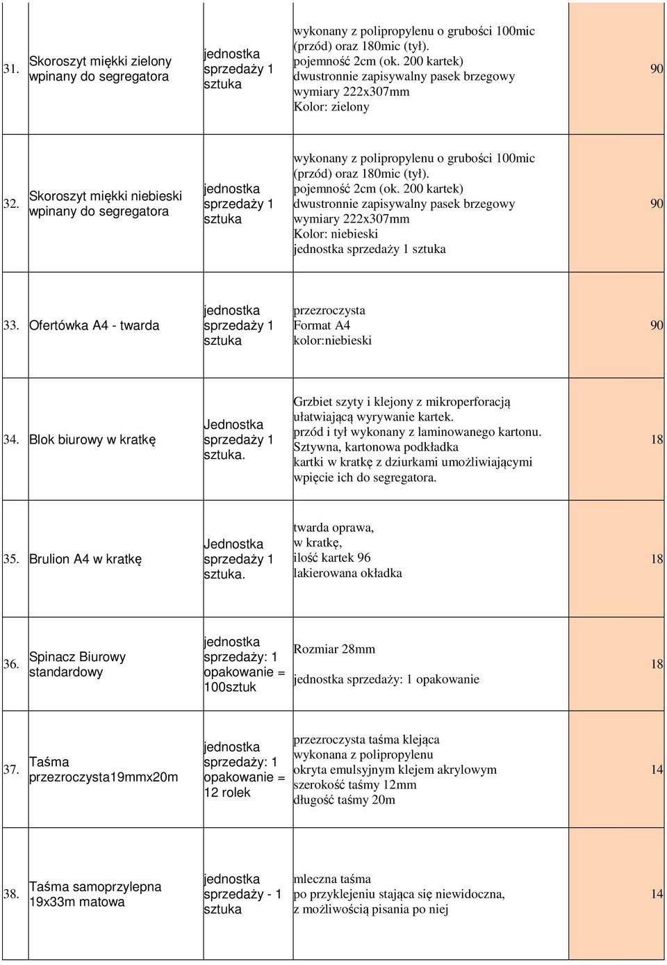 Ofertówka A4 - twarda przezroczysta Format A4 kolor:niebieski 34. Blok biurowy w kratkę. Grzbiet szyty i klejony z mikroperforacją ułatwiającą wyrywanie kartek.