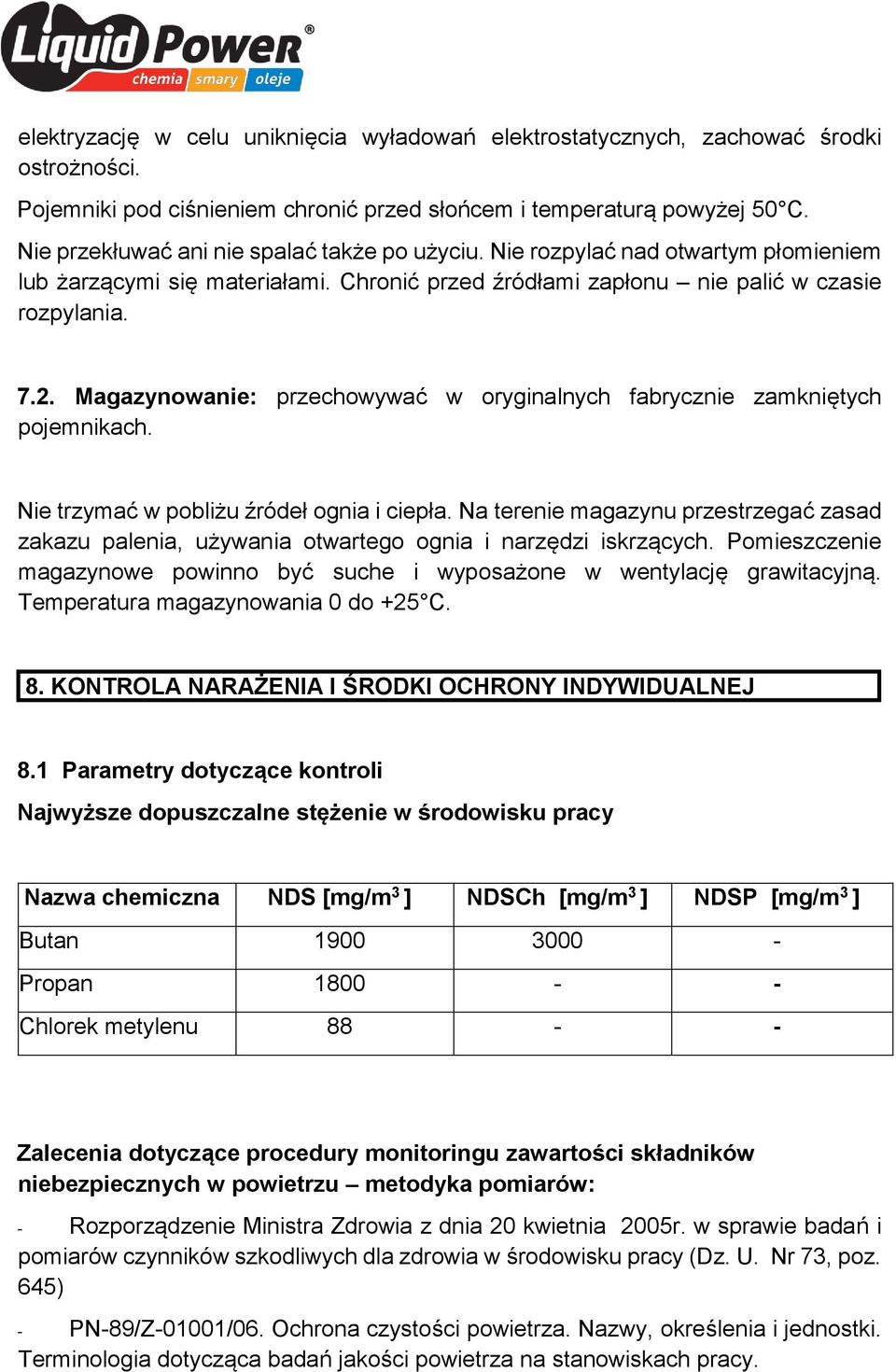 Magazynowanie: przechowywać w oryginalnych fabrycznie zamkniętych pojemnikach. Nie trzymać w pobliżu źródeł ognia i ciepła.