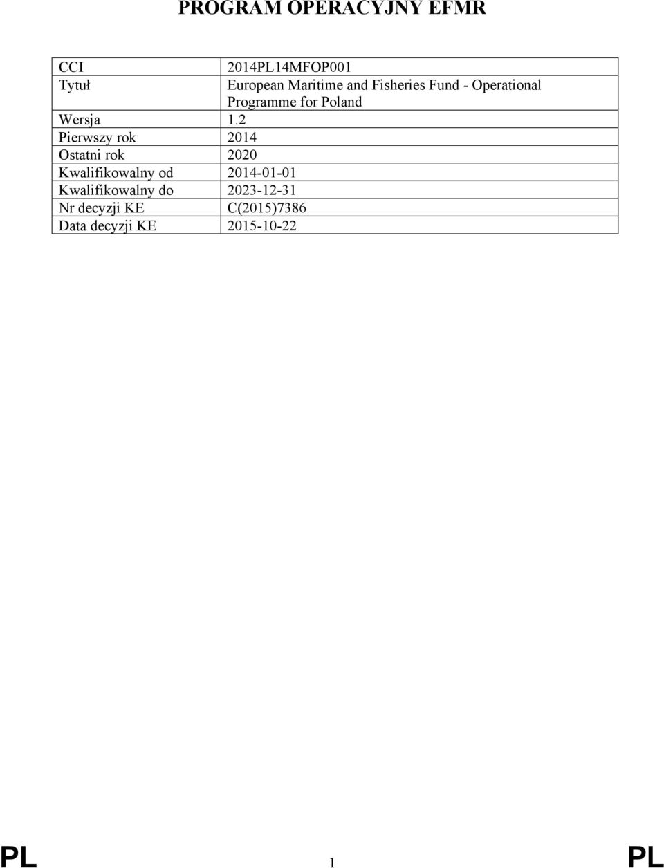 Kwalifikowalny do 2023-12-31 Nr decyzji KE C(2015)7386 Data decyzji KE