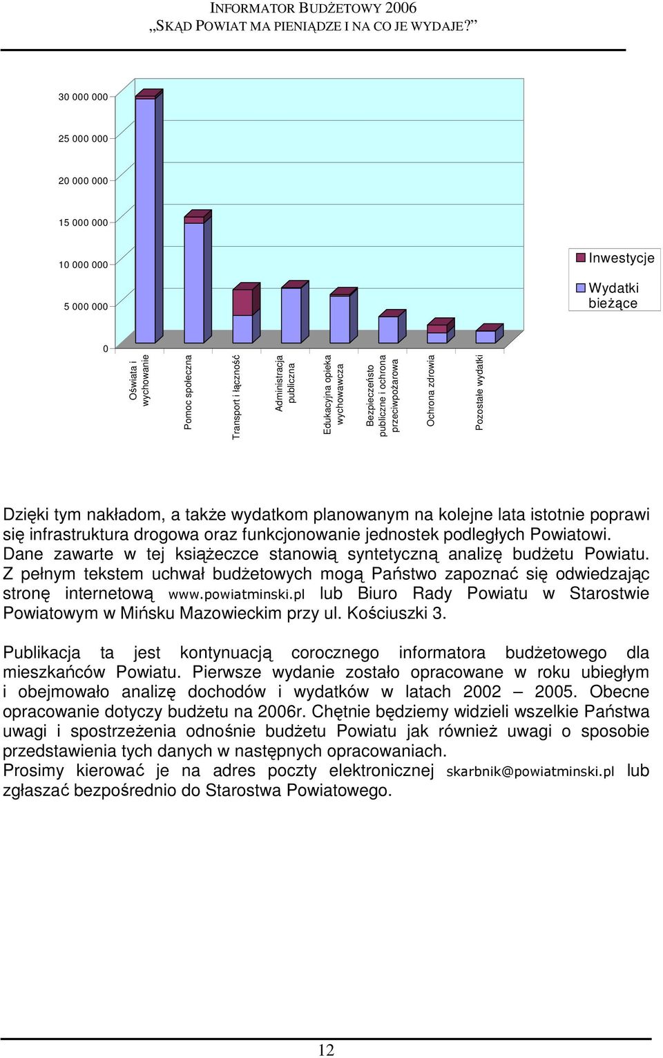 drogowa oraz funkcjonowanie jednostek podległych Powiatowi. Dane zawarte w tej ksiąŝeczce stanowią syntetyczną analizę budŝetu Powiatu.