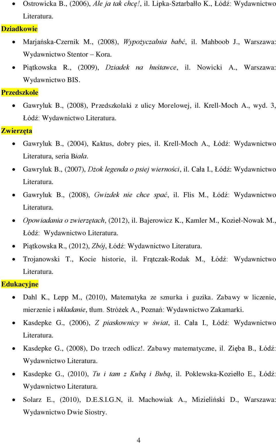 3, Łódź: Wydawnictwo Zwierzęta Gawryluk B., (2004), Kaktus, dobry pies, il. Krell-Moch A., Łódź: Wydawnictwo Literatura, seria Biała. Gawryluk B., (2007), Dżok legenda o psiej wierności, il. Cała I.
