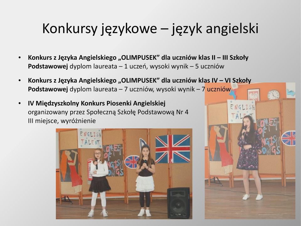 uczniów klas IV VI Szkoły Podstawowej dyplom laureata 7 uczniów, wysoki wynik 7 uczniów IV Międzyszkolny