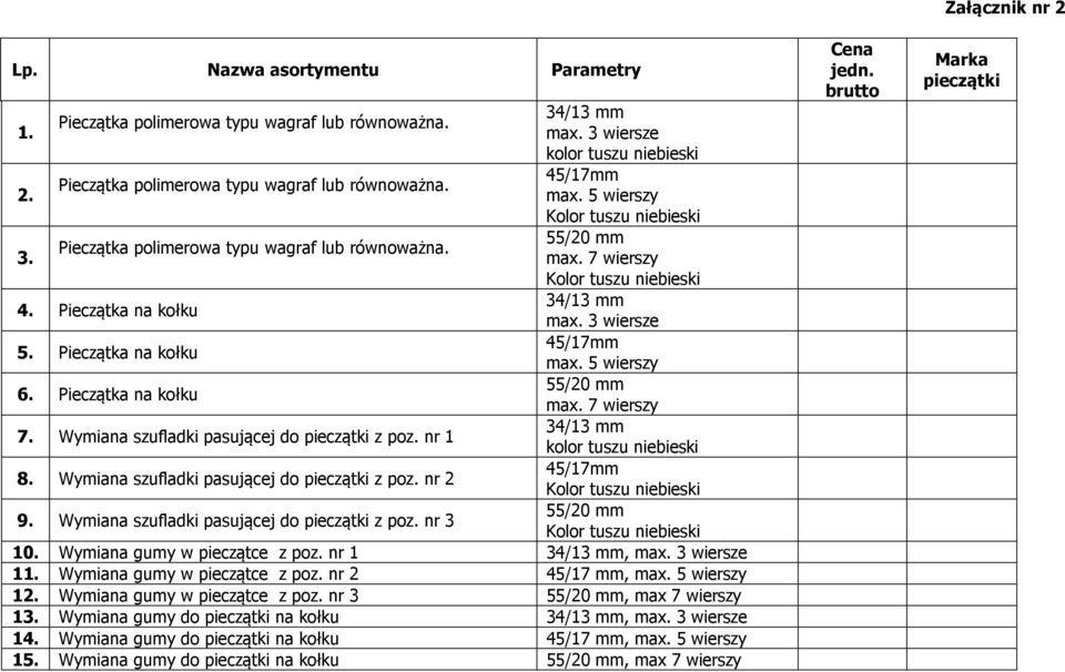 Wymiana szufladki pasującej do pieczątki z poz. nr 3 10. Wymiana gumy w pieczątce z poz. nr 1, max. 3 wiersze 11. Wymiana gumy w pieczątce z poz. nr 2 45/17 mm, max. 5 wierszy 12.
