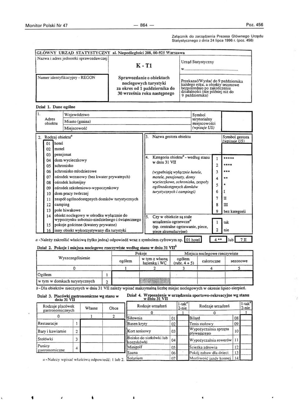..... Numer identyfikacyjny - REGON Sprawozdanie o obiektach noclegowych turystyki za okres od 1 października do 30 września roku następnego Przekazać/Wysłać do 9 października każdego roku.