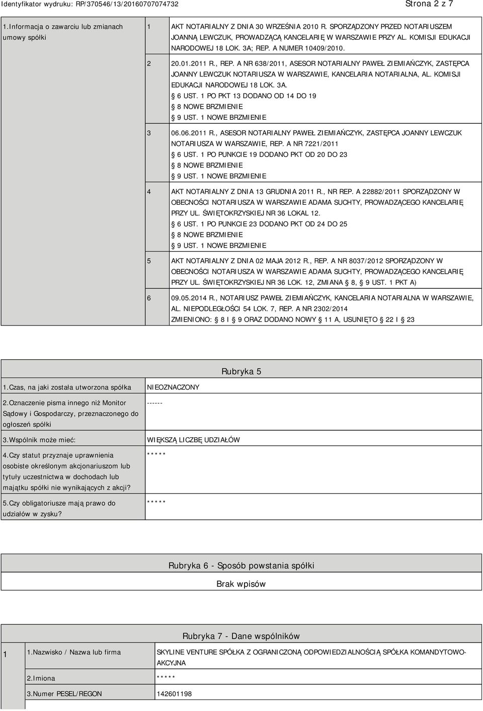 A NR 638/2011, ASESOR NOTARIALNY PAWEŁ ZIEMIAŃCZYK, ZASTĘPCA JOANNY LEWCZUK NOTARIUSZA W WARSZAWIE, KANCELARIA NOTARIALNA, AL. KOMISJI EDUKACJI NARODOWEJ 18 LOK. 3A. 6 UST.