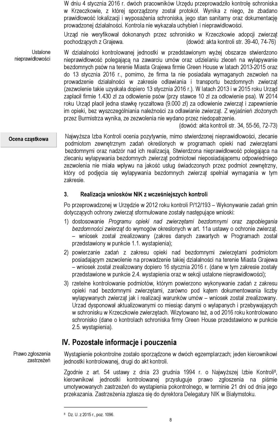 Urząd nie weryfikował dokonanych przez schronisko w Krzeczkowie adopcji zwierząt pochodzących z Grajewa. (dowód: akta kontroli str.