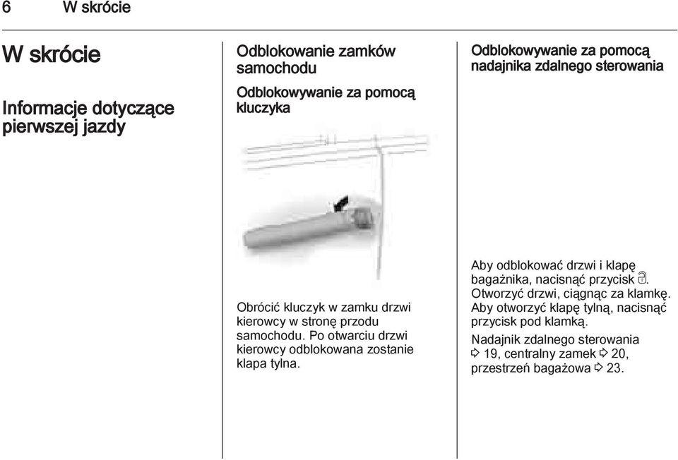 Po otwarciu drzwi kierowcy odblokowana zostanie klapa tylna. Aby odblokować drzwi i klapę bagażnika, nacisnąć przycisk c.