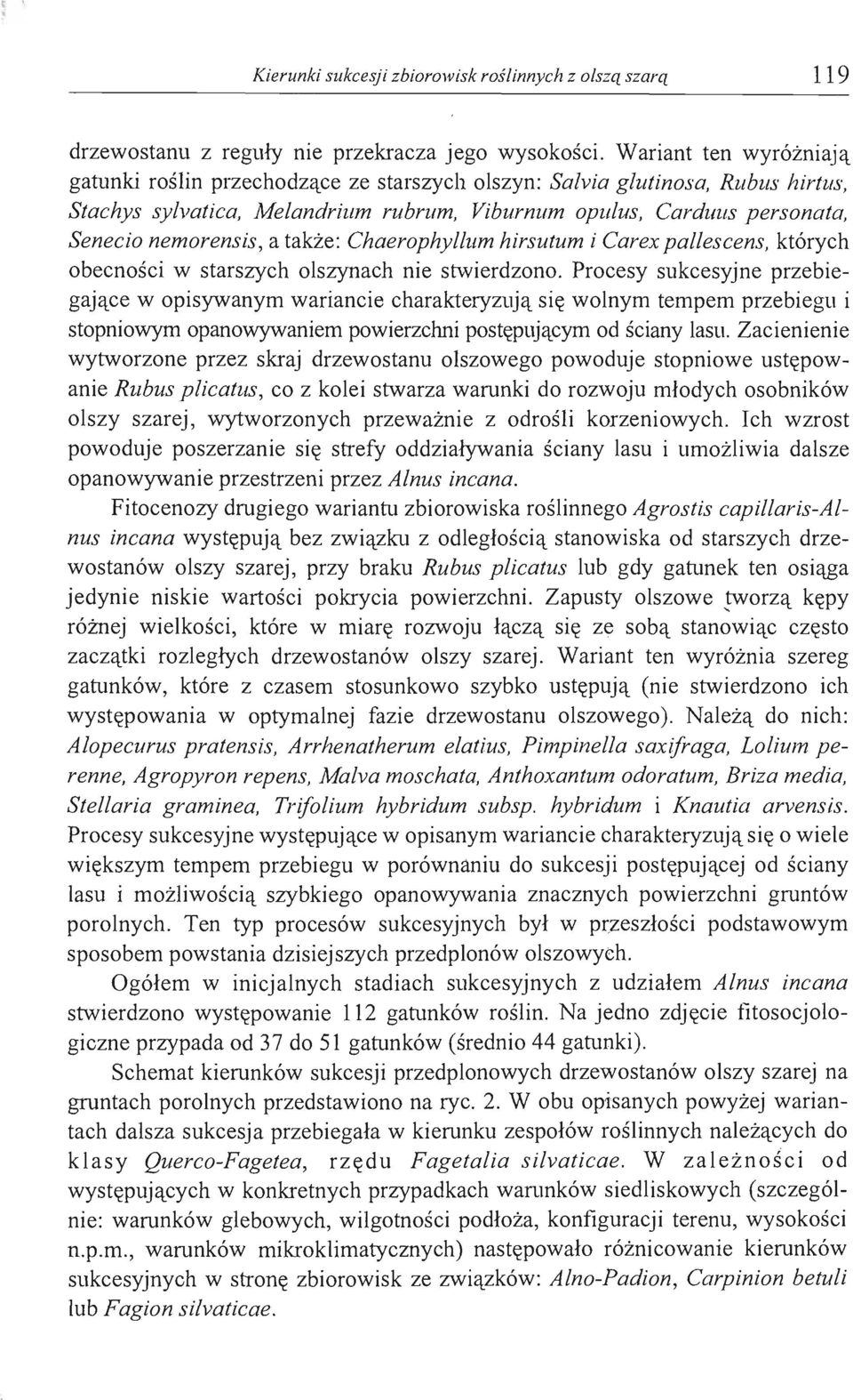 Chaerophyllum hirsutum i Carex pallescens których obecności w starszych olszynach nie stwierdzono.
