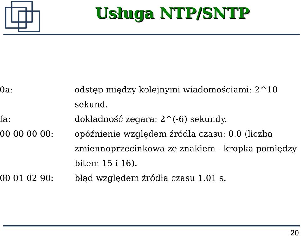 00 00 00 00: opóźnienie względem źródła czasu: 0.