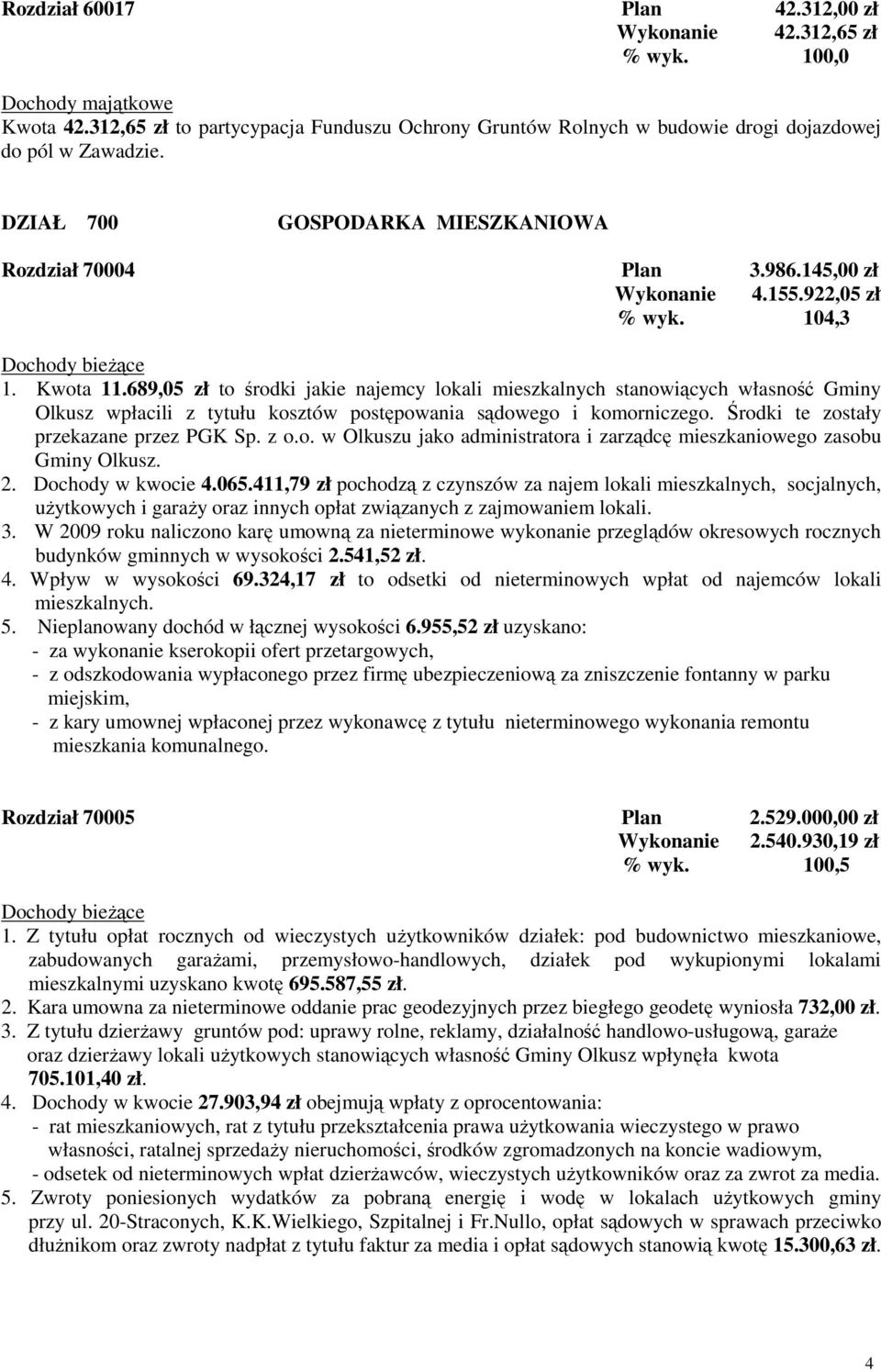 689,05 zł to środki jakie najemcy lokali mieszkalnych stanowiących własność Gminy Olkusz wpłacili z tytułu kosztów postępowania sądowego i komorniczego. Środki te zostały przekazane przez PGK Sp. z o.