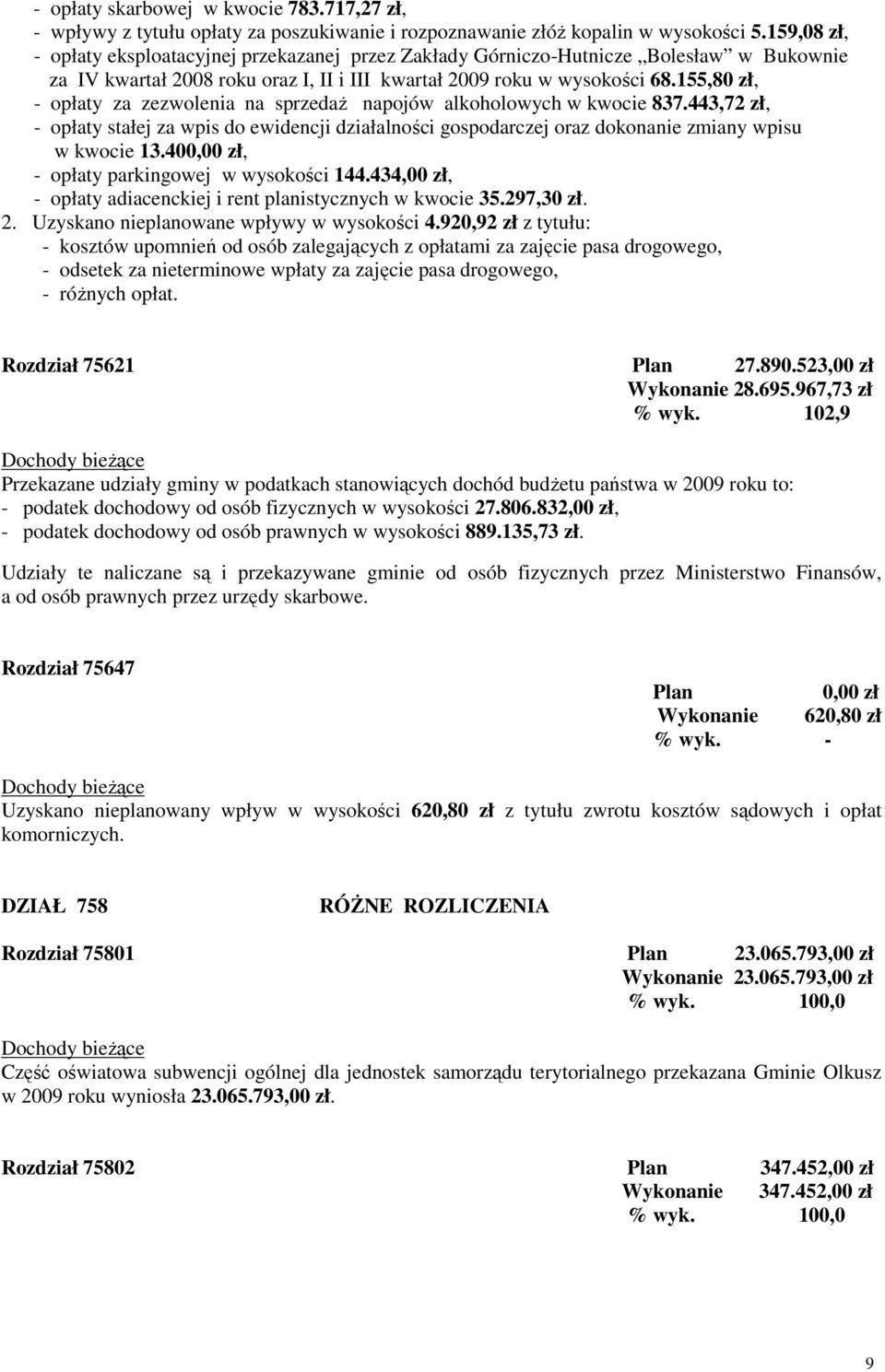 155,80 zł, - opłaty za zezwolenia na sprzedaż napojów alkoholowych w kwocie 837.443,72 zł, - opłaty stałej za wpis do ewidencji działalności gospodarczej oraz dokonanie zmiany wpisu w kwocie 13.