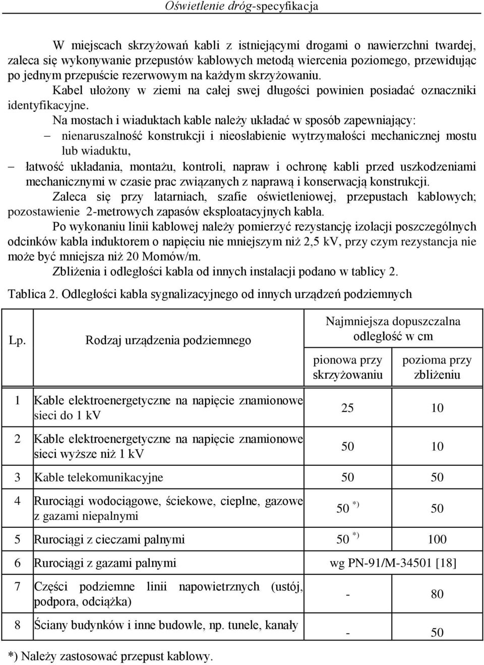 Na mostach i wiaduktach kable należy układać w sposób zapewniający: nienaruszalność konstrukcji i nieosłabienie wytrzymałości mechanicznej mostu lub wiaduktu, łatwość układania, montażu, kontroli,