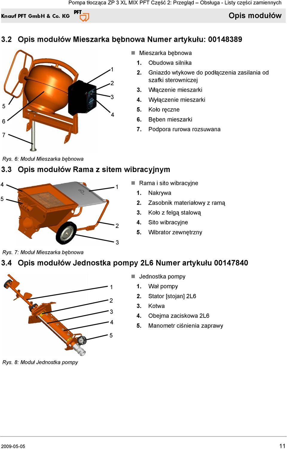 3 Opis modułów Rama z sitem wibracyjnym 4 1 Rama i sito wibracyjne 1. Nakrywa 5 2. Zasobnik materiałowy z ramą 3. Koło z felgą stalową 2 4. Sito wibracyjne 5. Wibrator zewnętrzny 3 Rys.