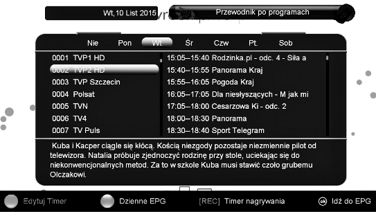 Opcja menu umożliwiająca podgląd informacji o programach, opisu programów,