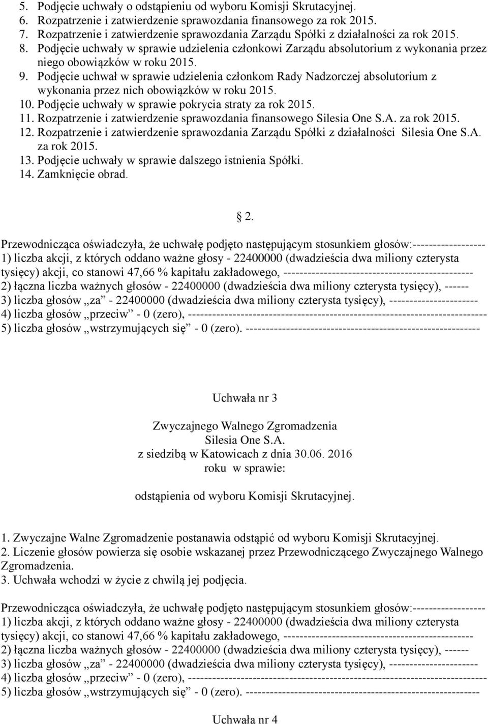 Podjęcie uchwały w sprawie udzielenia członkowi Zarządu absolutorium z wykonania przez niego obowiązków w roku 2015. 9.